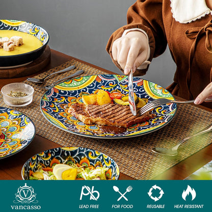 Vibrant Floral Porcelain Dish Set | 12-Piece Ceramic Plates & Bowls