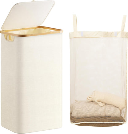 Large Double Hamper | Storage Basket with Lid & Removable Bags