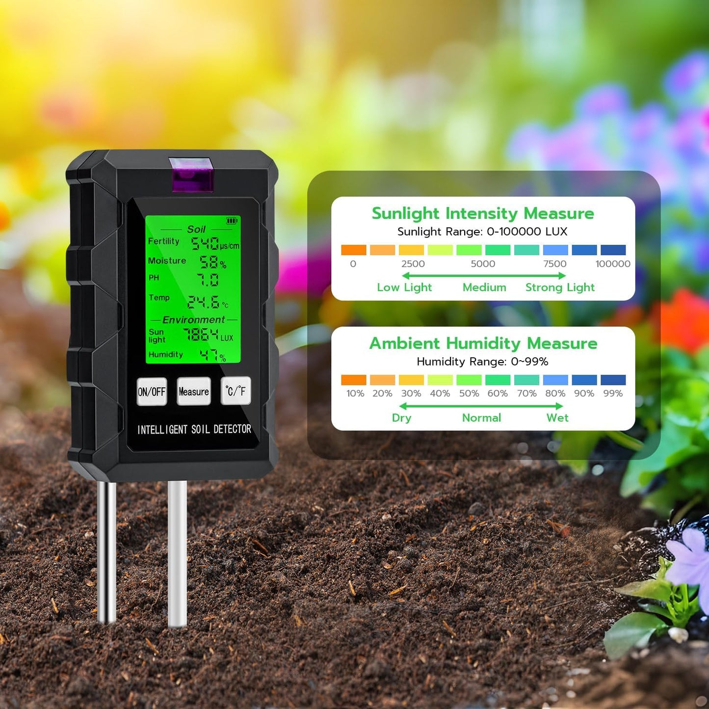 Mcbazel 6-in-1 Soil Tester with Dual-Probe Technology–Accurately Measure pH, Temperature, Fertility, Light Intensity & Humidity for Optimal Plant Growth–Essential Gardening Tool for Home