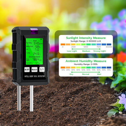 Mcbazel 6-in-1 Soil Tester with Dual-Probe Technology–Accurately Measure pH, Temperature, Fertility, Light Intensity & Humidity for Optimal Plant Growth–Essential Gardening Tool for Home