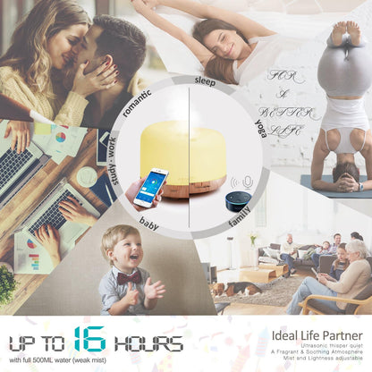ASAKUKI 500ml Essential Oil Diffuser, 5 in 1 Ultrasonic Aromatherapy Fragrant Oil Diffusers, Vaporizer Humidifier with Remote Control, Timer, Auto-Off Safety Switch, 7 LED Light Colors