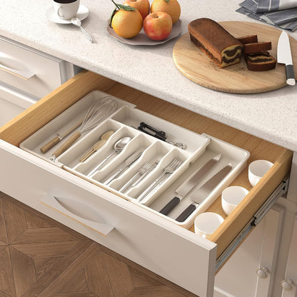 Lifewit Cutlery Drawer Organiser, Expandable Utensil Tray for Kitchen, Adjustable Silverware and Flatware Holder, Compact Plastic Storage for Spoons Forks Knives, Large, Black