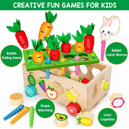 BAYSING Montessori Toys for 2,3,4 Year Old Baby Boys and Girls, Carrots Harvest Game, Wooden Shape Sorting Toys for Toddlers, Kids Age 1-3, Wood Preschool Learning Fine Motor Skills Game