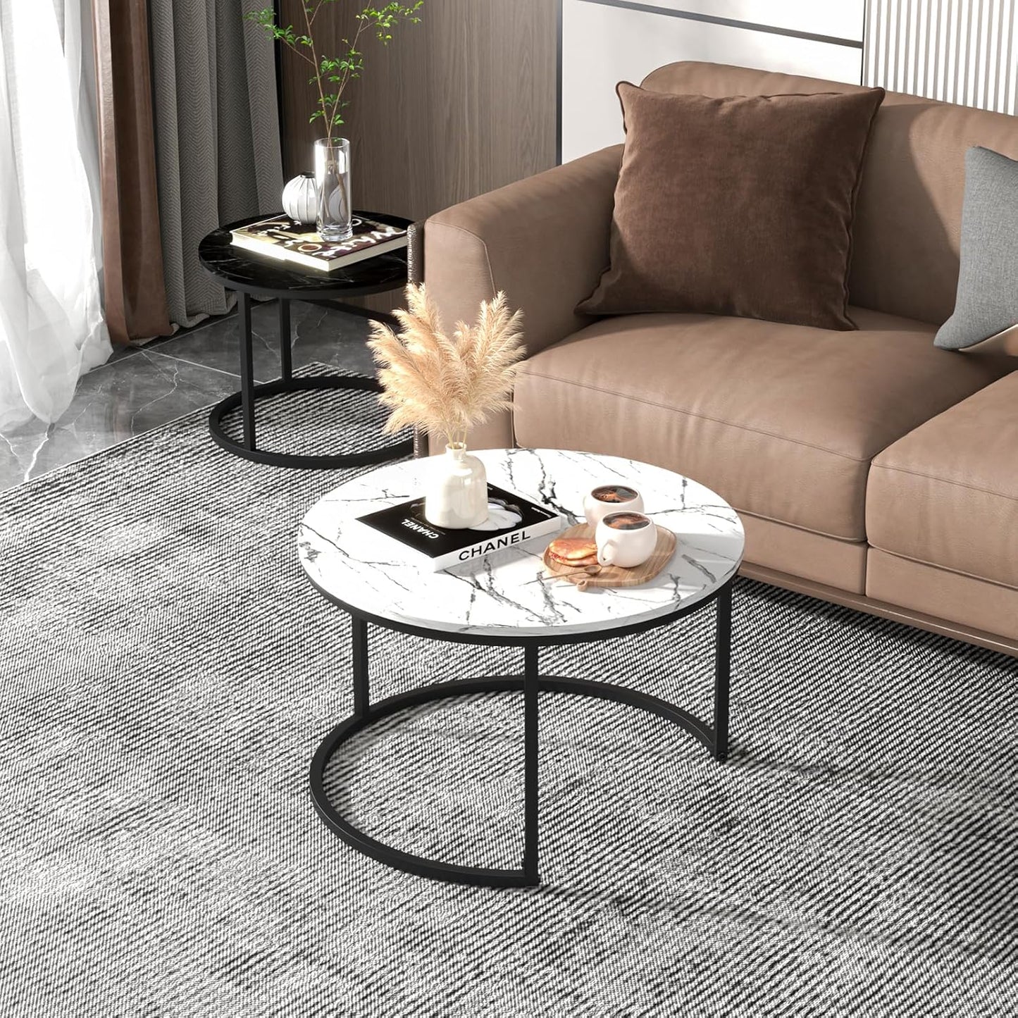 Nesting Coffee Tables Set of 2 | Space Saving Living Room Furniture