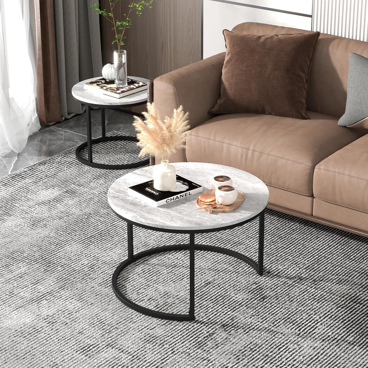 Nesting Coffee Tables Set of 2 | Space Saving Living Room Furniture