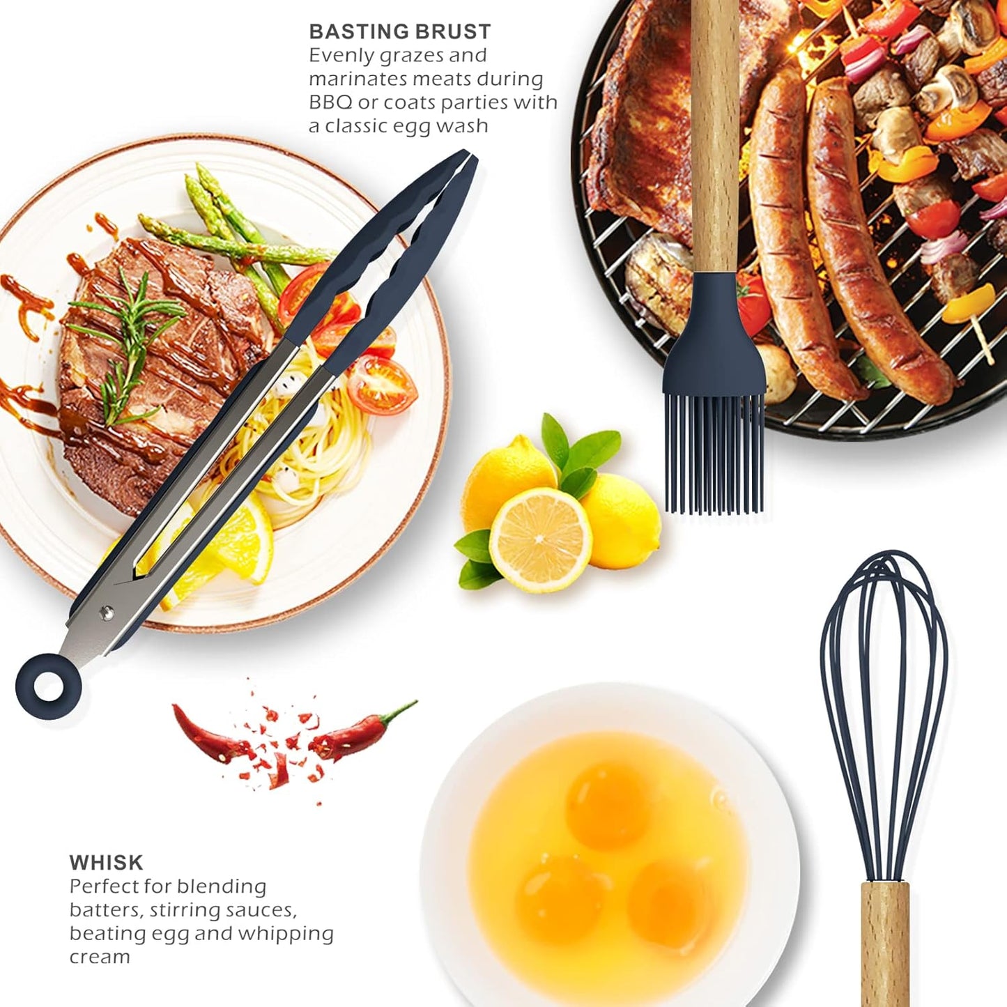 14-Piece Silicone Kitchen Utensil Set with Wooden Handles