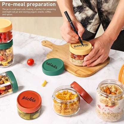 Feshory 6 Pack Overnight Oats Container Jar with Screw Lid - Wide Mouth & Airtight Glass Food Storage Jar, Wide Mouth Glass Meal Prep Containers for Baby Food, Salad, Spice, Snacks, Dressing Sauce
