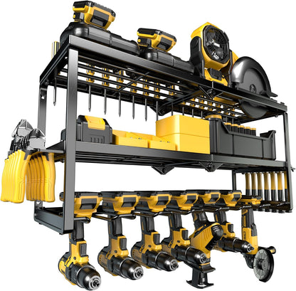 Power Tool Organizer, Garage Organization with 7 Drill Holders, Amoowis Tool Box Organizers and Storage Wall Mount, Metal Shelf Heavy Duty, Utility Rack for Screwdriver Pegboard Shed Workshop