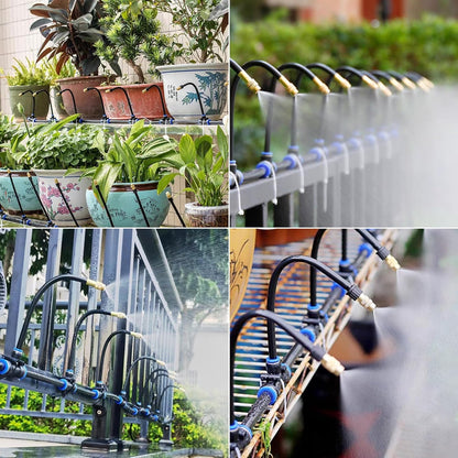 Tivddikun Drip Irrigation Kit, 360° Bendable Watering System with 49FT/15M Drip Irrigation Hose, 20 T-joints, 15 Adjustable Brass Misting Nozzles, 10 Fixed Stems, Anti-blocked Universal Faucet Adapter