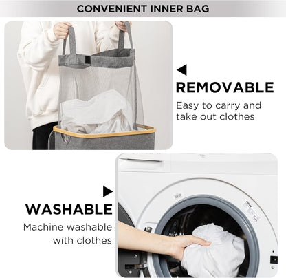 Large Double Hamper | Storage Basket with Lid & Removable Bags