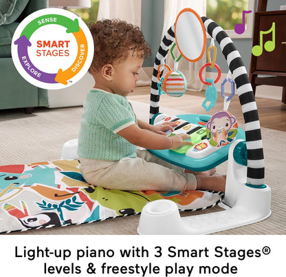 Fisher-Price Baby Activity Mat Glow and Grow Kick & Play Piano Gym, Portable Musical Toy with Smart Stages Learning, Ages 0+ Months, Blue, Queens English Version
