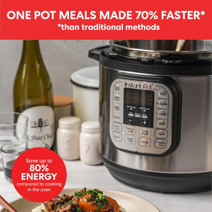 Instant Pot Duo 7-in-1 Multicooker, 5.7L - Pressure Cooker, Slow Cooker, Rice Cooker, Sauté Pan, Yogurt Maker, Steamer and Food Warmer, Brushed Stainless Steel,Black/ Grey