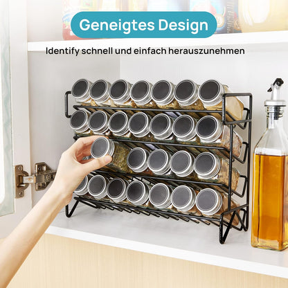 4-Tier Spice Rack Organizer | Kitchen Cabinet & Countertop Storage | Jars included