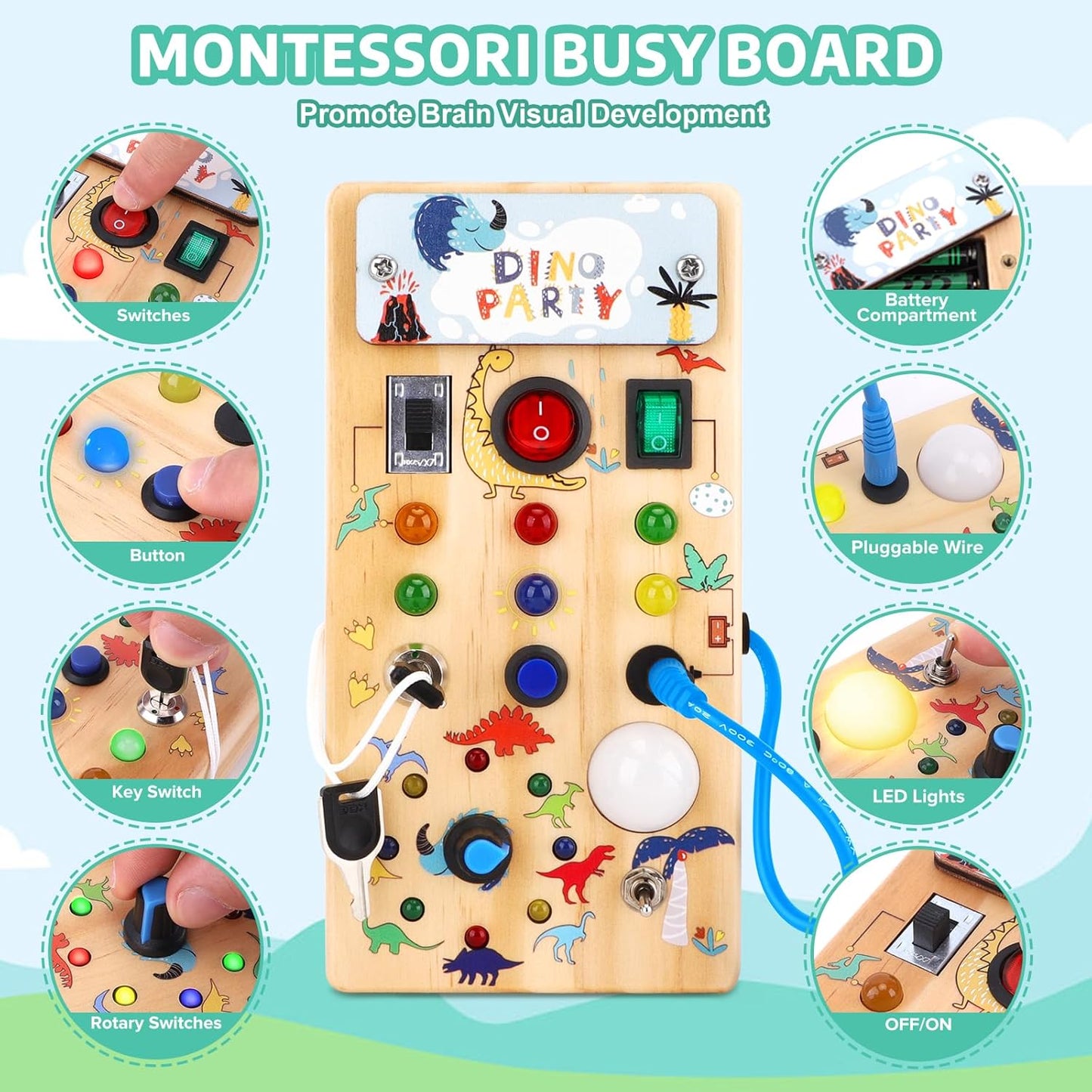 Montessori Busy Board Kids Toys, Toys for 1+ Year Old, Sensory Wooden Boy Toddler Games