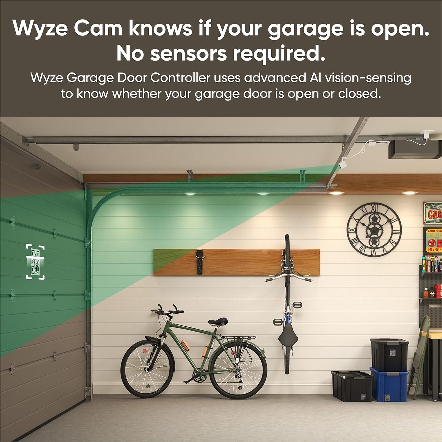 WYZE Smart Garage Door Opener w/Built-in HD Video, Remotely Control Garage Door, 1080p HD Video w/Color Night Vision, Two-Way Audio