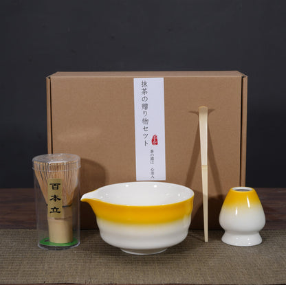 Matcha Whisk Set - Complete 4PCS Kit for Traditional Tea Ceremony, with Handcrafted Bamboo Whisk Matcha Scoop Matcha Stand Matcha Bowl, Classic Green