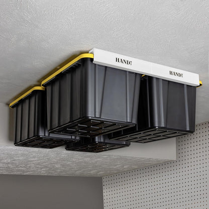 HANDT Overhead Garage Storage Rack, Garage Ceiling Storage Racks, Garage Storage Bin Organization System, Heavy Duty Metal Overhead Bin Rack For Container, Supports Most Storage Bins, 4 Sets Black