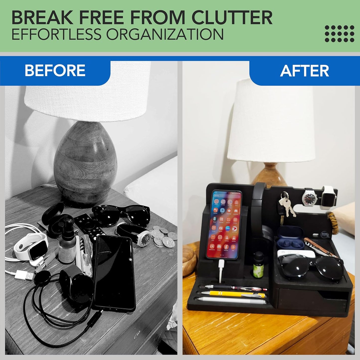 Nightstand Organiser | Tech Charging Station & Valet Tray