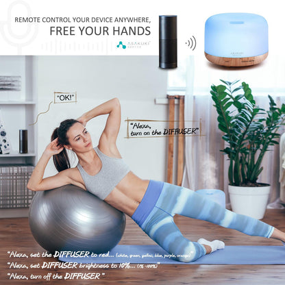 ASAKUKI 500ml Essential Oil Diffuser, 5 in 1 Ultrasonic Aromatherapy Fragrant Oil Diffusers, Vaporizer Humidifier with Remote Control, Timer, Auto-Off Safety Switch, 7 LED Light Colors