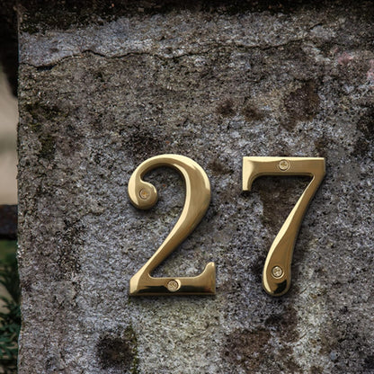 HASWARE 4 Inch Brass Modern Curvy House Number Polished Brass Finish Stylish Door Numbers Signage Plaque Street Home Address Numerals (A, Brass)