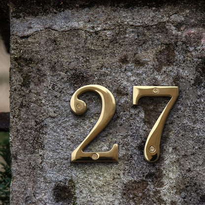HASWARE 4 Inch Brass Modern Curvy House Number Polished Brass Finish Stylish Door Numbers Signage Plaque Street Home Address Numerals (A, Brass)