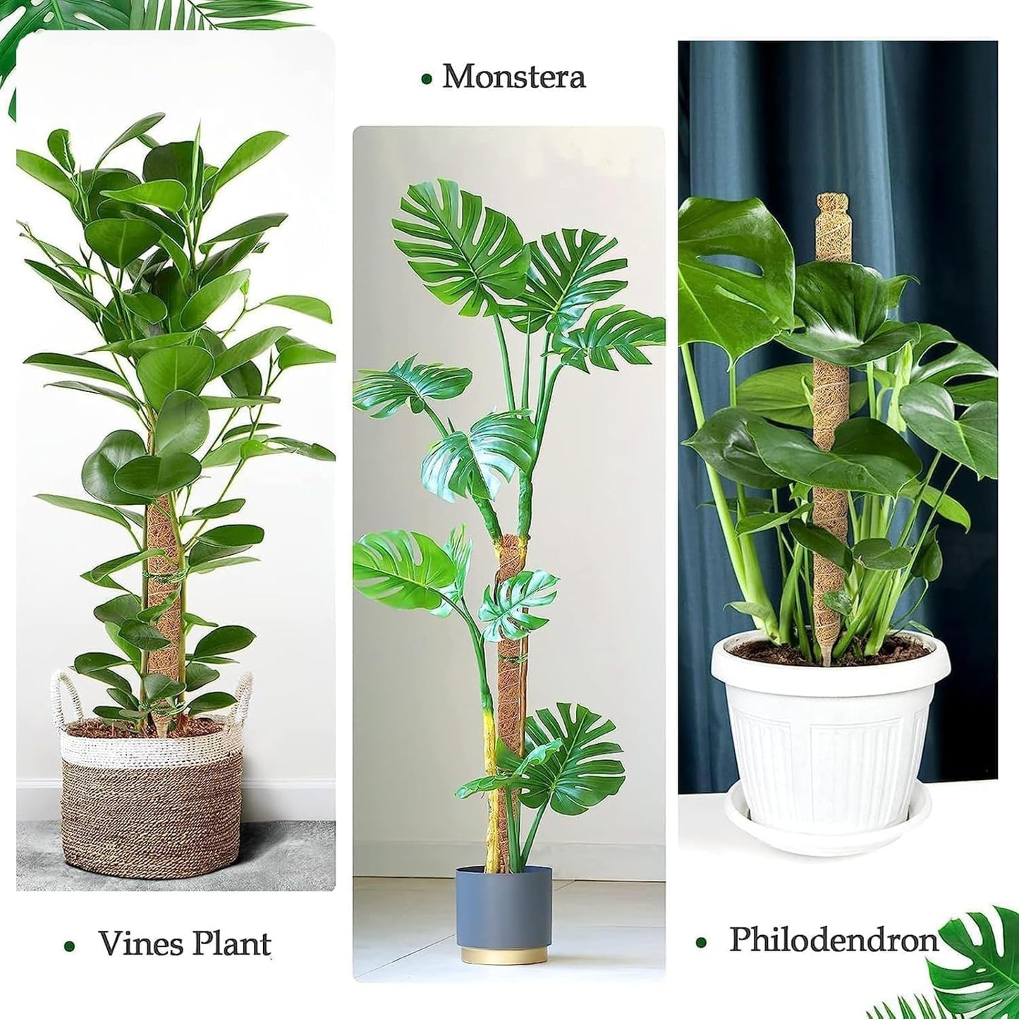 Monaeco Plants Moss Pole Support, 2PCS 120cm Bendable Vines Stakes, Flexible Ferns Climber Post, Customizable Coco Coir Rod Seedling Uphold for Monstera, Platycerium & Philodendrons Growth (120CM)