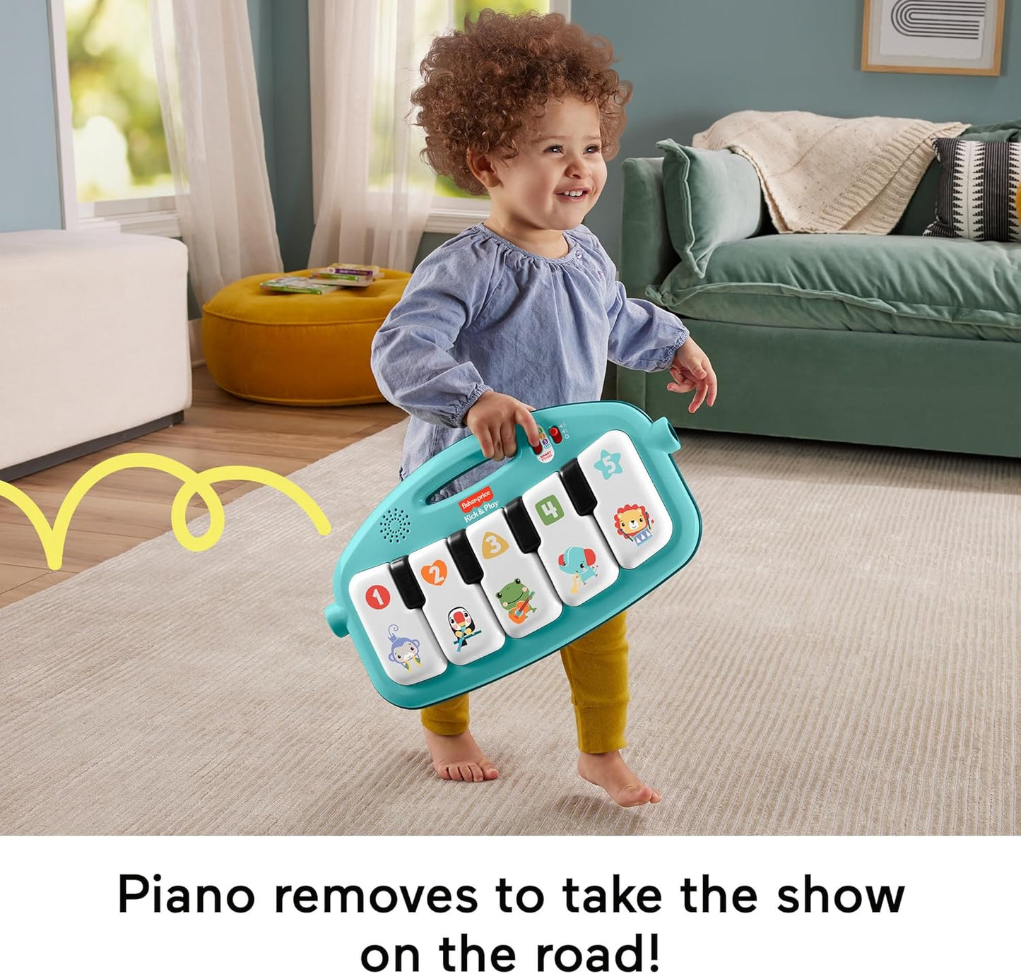 Fisher-Price Baby Activity Mat Glow and Grow Kick & Play Piano Gym, Portable Musical Toy with Smart Stages Learning, Ages 0+ Months, Blue, Queens English Version