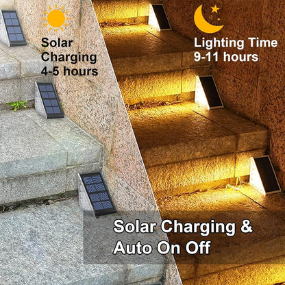 Solar Stair Lights, IP67 Waterproof Outdoor Solar Step Lights, 3000K Warm White Outdoor Solar Powered Step Lights, Dusk to Dawn Lighting Decor for Garden, Stair, Deck, Front Porch, Patio (6 Pack)