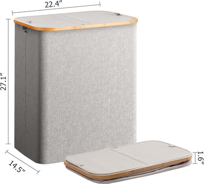 Large Double Hamper | Storage Basket with Lid & Removable Bags
