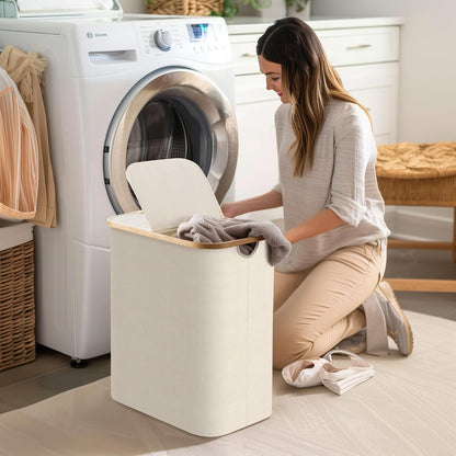 Large Double Hamper | Storage Basket with Lid & Removable Bags