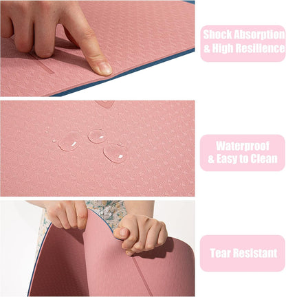 Premium Non-Slip Yoga Mat with Alignment Lines - 6mm Thick Exercise Mat