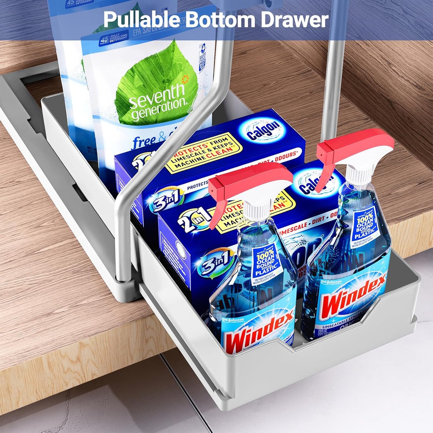 Puricon 2 Pack Under Sink Organizer, 2-Tier L-Shape Sliding Under Sink Organizers and Storage, Under Counter Storage Organizer Pull Out Under Sink Storage for Kitchen Bathroom -Black