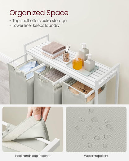 Laundry Hamper with Shelf | 3-Section Laundry Sorter | Storage Unit
