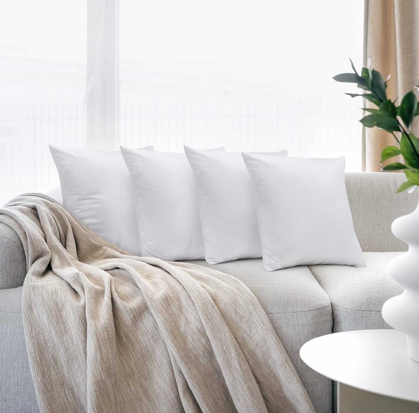 NY Threads Throw Pillows Insert (Pack of 4, White) - 45 x 45 cm Bed and Couch Pillows - Indoor Decorative Pillows