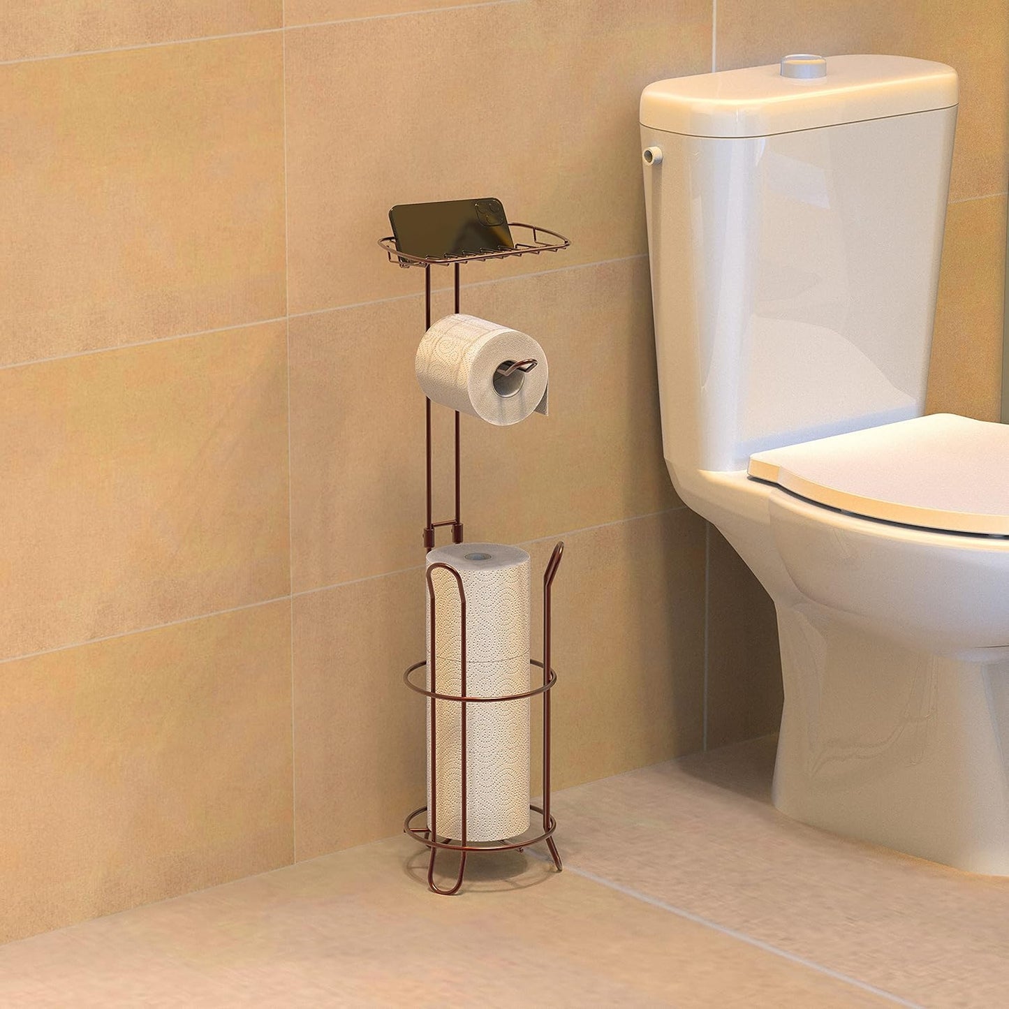 Freestanding Chrome Toilet Paper Stand | Modern Bathroom Roll Holder