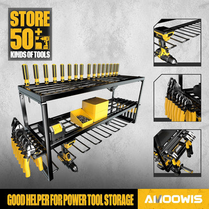 Power Tool Organizer, Garage Organization with 7 Drill Holders, Amoowis Tool Box Organizers and Storage Wall Mount, Metal Shelf Heavy Duty, Utility Rack for Screwdriver Pegboard Shed Workshop