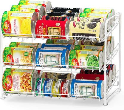 SimpleHouseware Stackable 3 Tier Can Rack Organiser for Kitchen and Pantry Organization, White