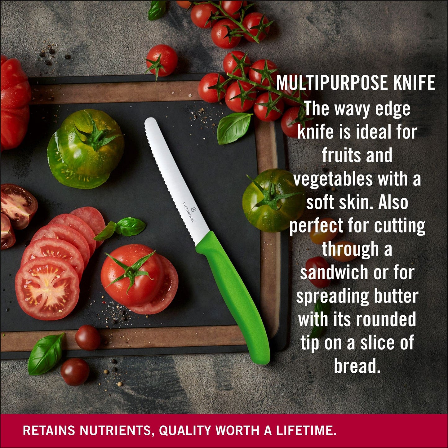 Victorinox Classic Wavy Edge Steak and Tomato Knife, Green