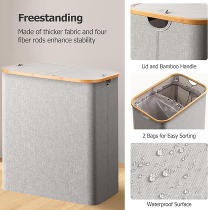 Large Double Hamper | Storage Basket with Lid & Removable Bags