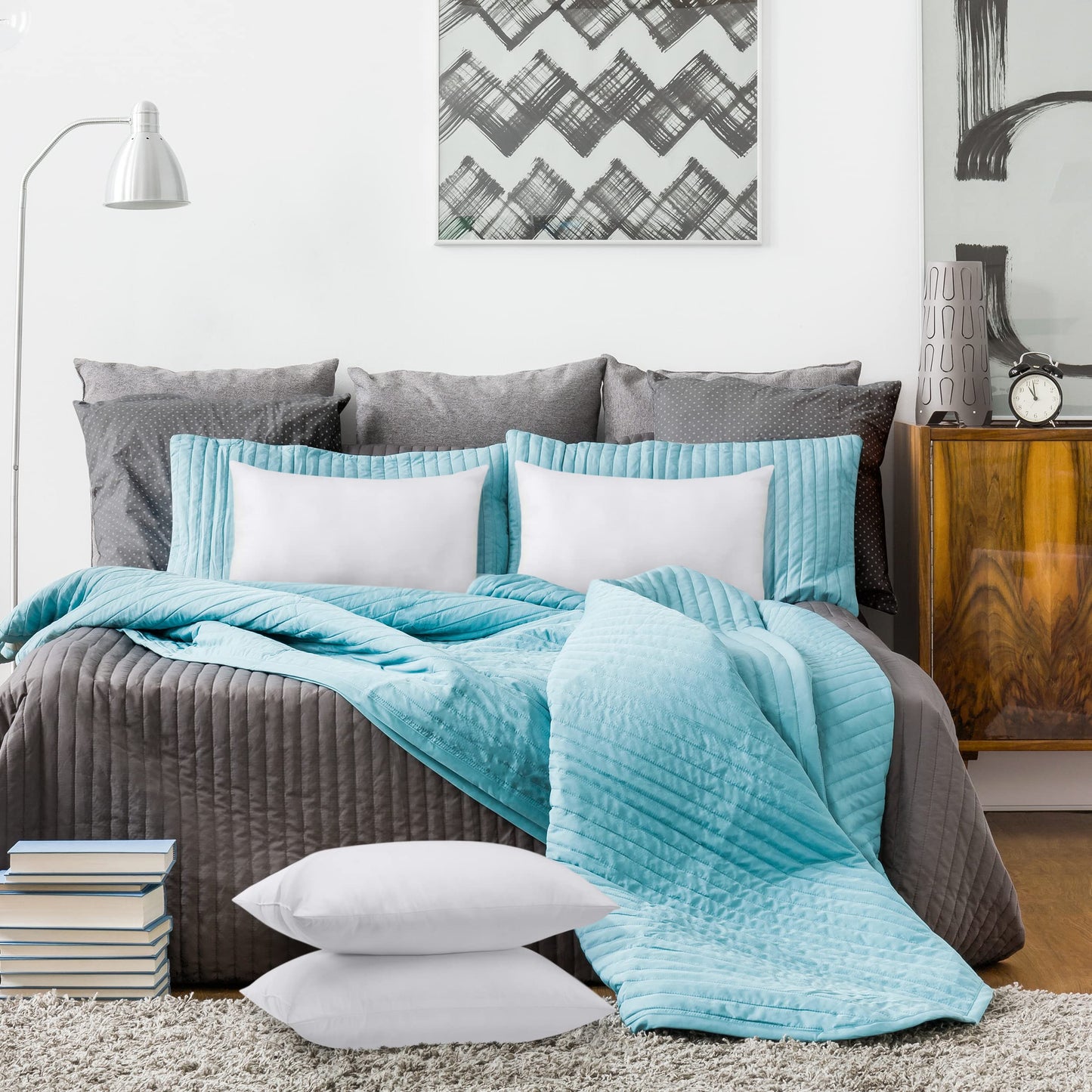NY Threads Throw Pillows Insert (Pack of 4, White) - 45 x 45 cm Bed and Couch Pillows - Indoor Decorative Pillows