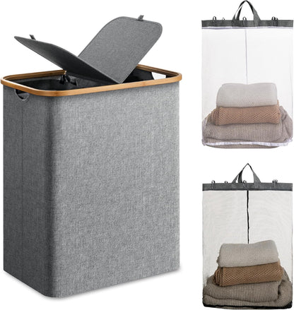 Large Double Hamper | Storage Basket with Lid & Removable Bags