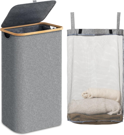 Large Double Hamper | Storage Basket with Lid & Removable Bags