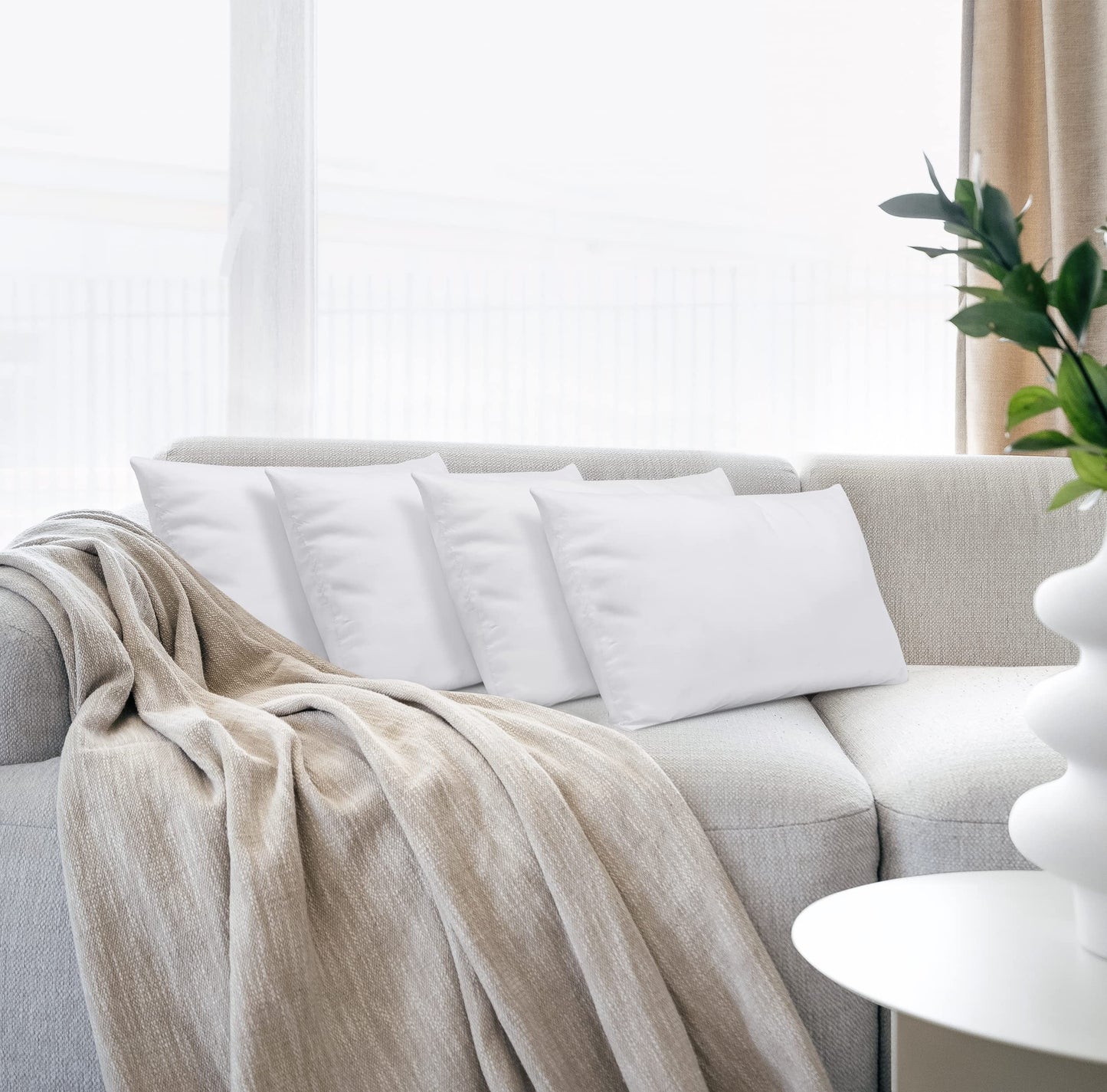 NY Threads Throw Pillows Insert (Pack of 4, White) - 45 x 45 cm Bed and Couch Pillows - Indoor Decorative Pillows
