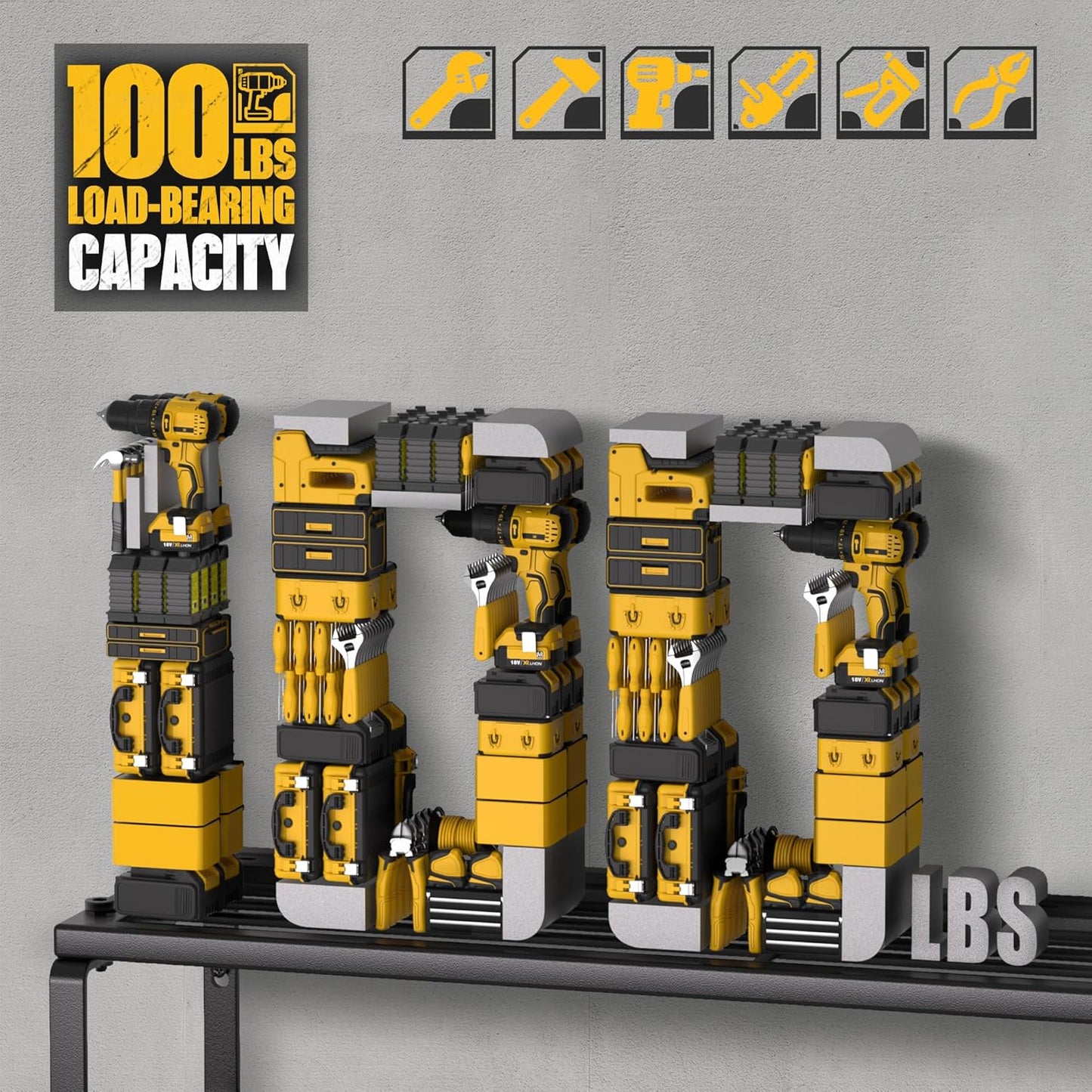 Power Tool Organizer, Garage Organization with 7 Drill Holders, Amoowis Tool Box Organizers and Storage Wall Mount, Metal Shelf Heavy Duty, Utility Rack for Screwdriver Pegboard Shed Workshop