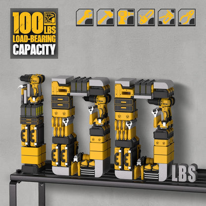 Power Tool Organizer, Garage Organization with 7 Drill Holders, Amoowis Tool Box Organizers and Storage Wall Mount, Metal Shelf Heavy Duty, Utility Rack for Screwdriver Pegboard Shed Workshop