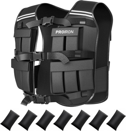 PROIRON Adjustable Weighted Vest, 20 Weight Packs, Weight Jacket Men Women with Reflective Stripe for Running Strength Training Workout Jogging Walking Home Gym Fitness Cardio Weight Loss, Black