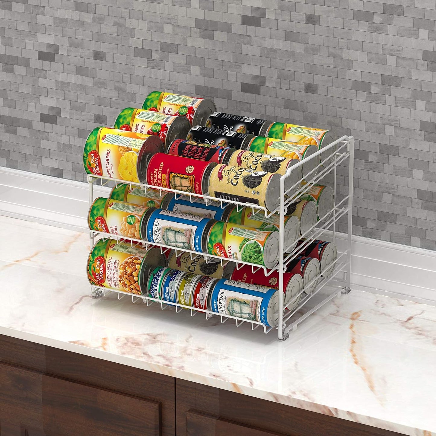 SimpleHouseware Stackable 3 Tier Can Rack Organiser for Kitchen and Pantry Organization, White