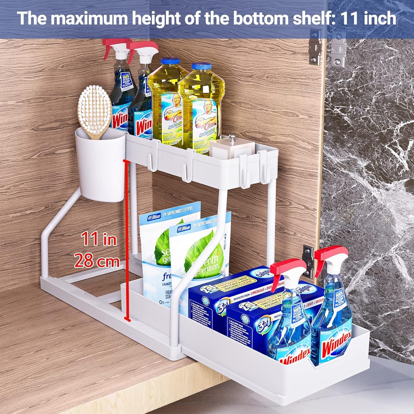 Puricon 2 Pack Under Sink Organizer, 2-Tier L-Shape Sliding Under Sink Organizers and Storage, Under Counter Storage Organizer Pull Out Under Sink Storage for Kitchen Bathroom -Black