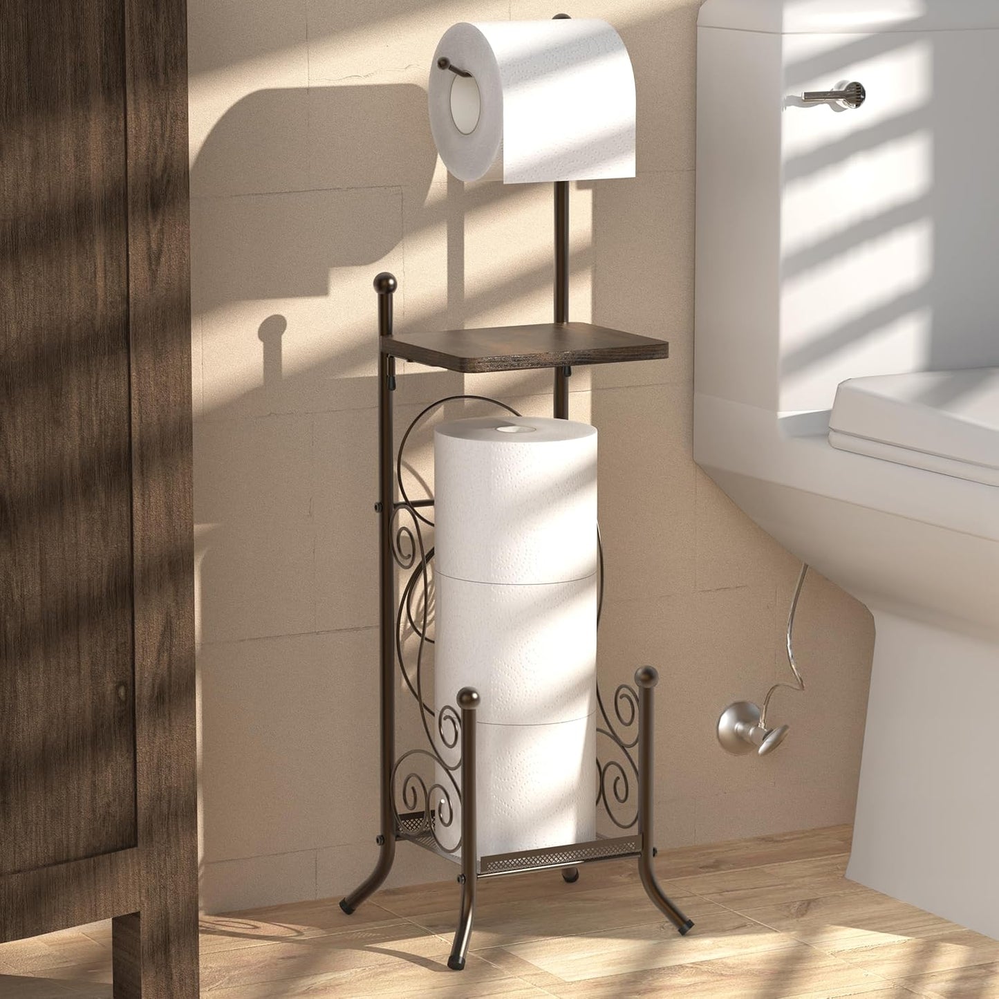 Freestanding Chrome Toilet Paper Stand | Modern Bathroom Roll Holder