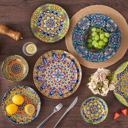Vibrant Floral Porcelain Dish Set | 12-Piece Ceramic Plates & Bowls